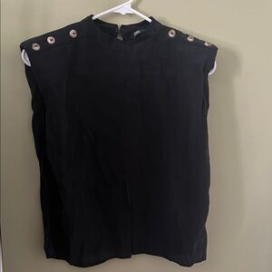 Zara Black Blouse with Shoulder Buttons